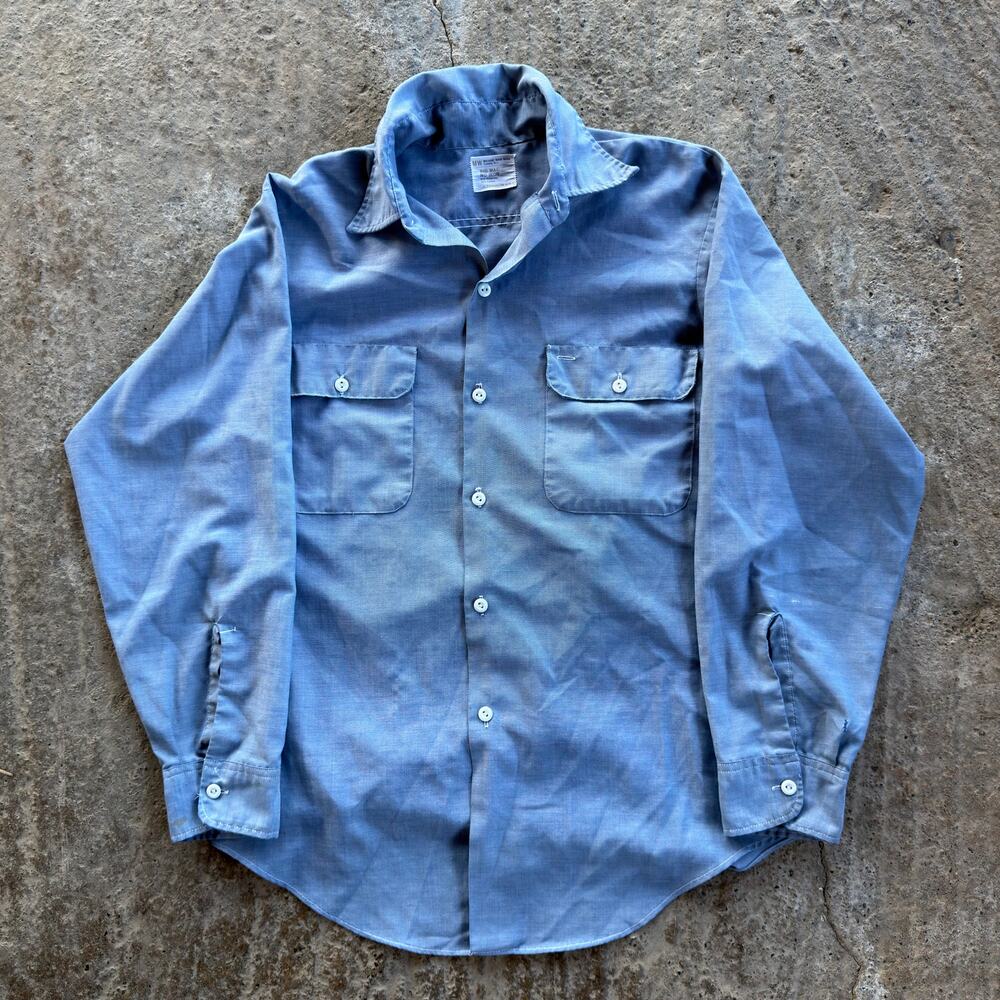 Vtg Big Mac JCPenney Chambray Work Shirt Light Blue Snap Pockets Workwear Large